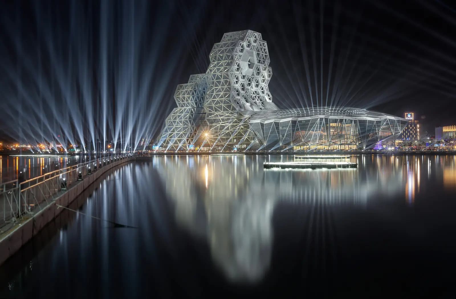 Kaohsiung Music Center lit up at night