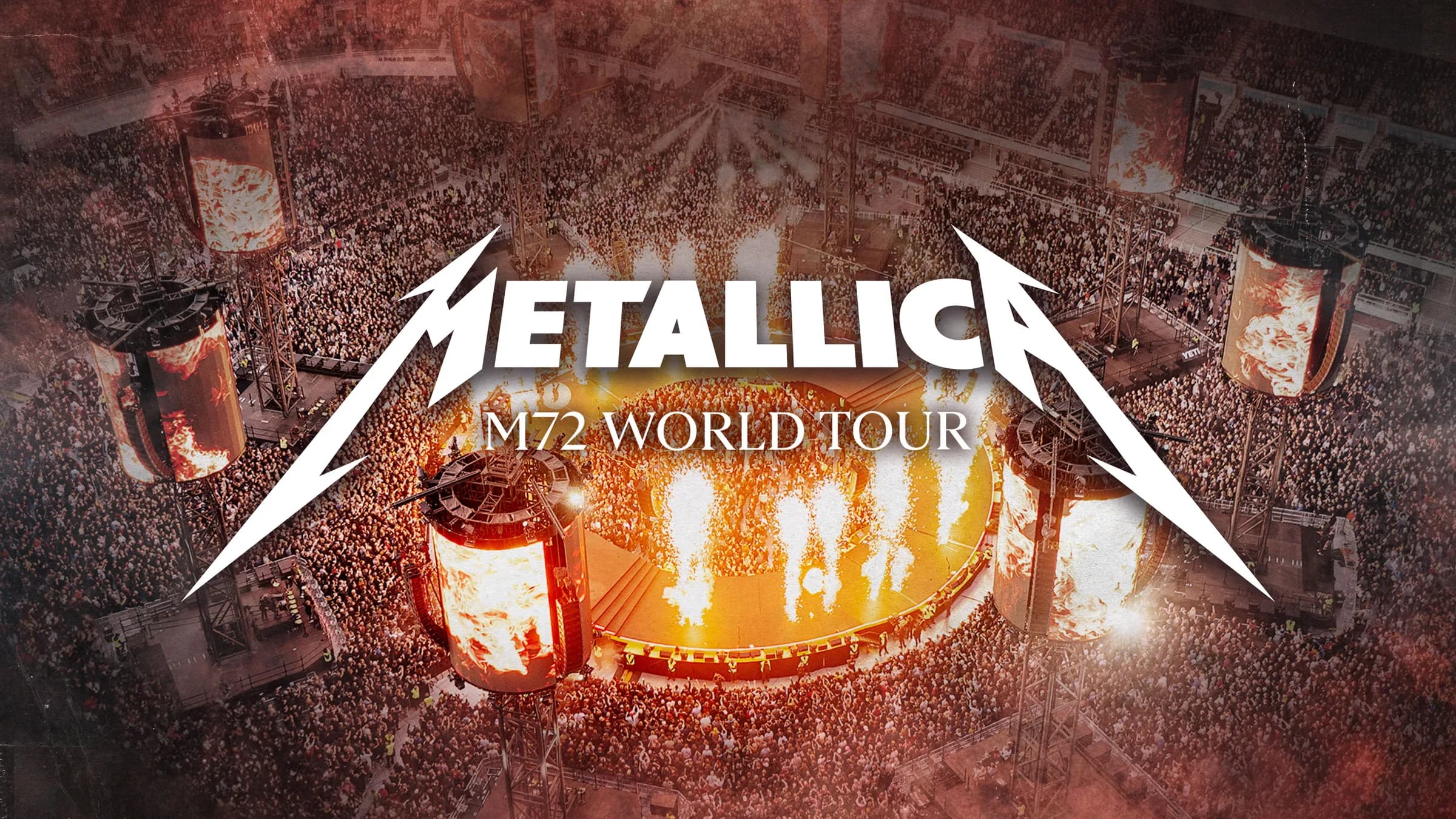 Metallica logo and “M72 World Tour” over the in-the-round stadium stage — official tour key art